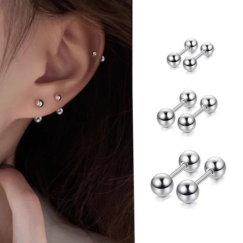 304 Stainless Steel Round Ball Stud Earrings Minimalist Barbell Cartilage Earrings 3-6mm