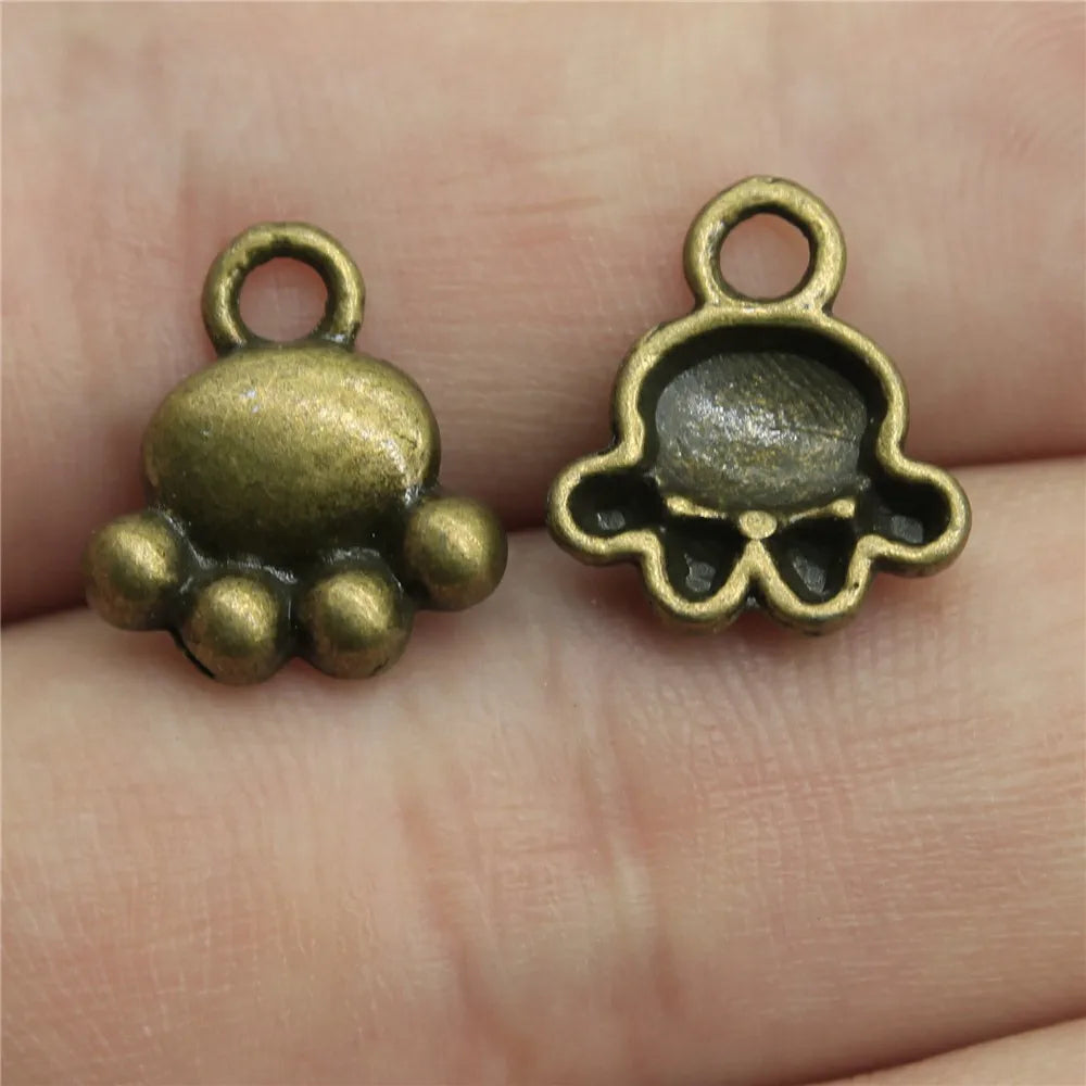 14x12mm 0.8g Antique Bronze Zinc Alloy Paw Charm Pendant for DIY Cute Animal Jewelry Making