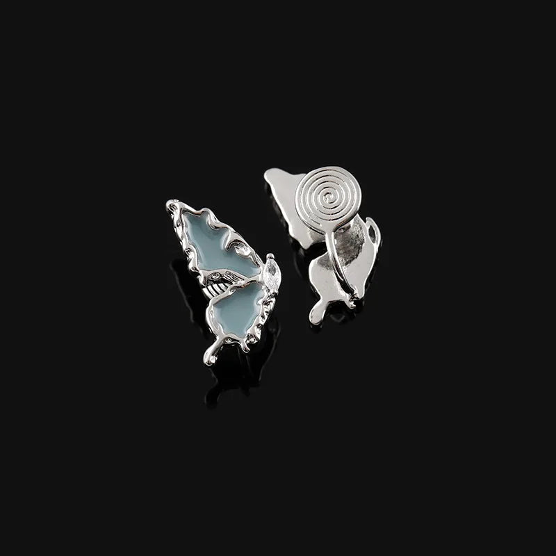 Elegant Blue Enamel Zircon Butterfly Wing Stud & Clip On No Piercing Women's Fashion Party Earrings