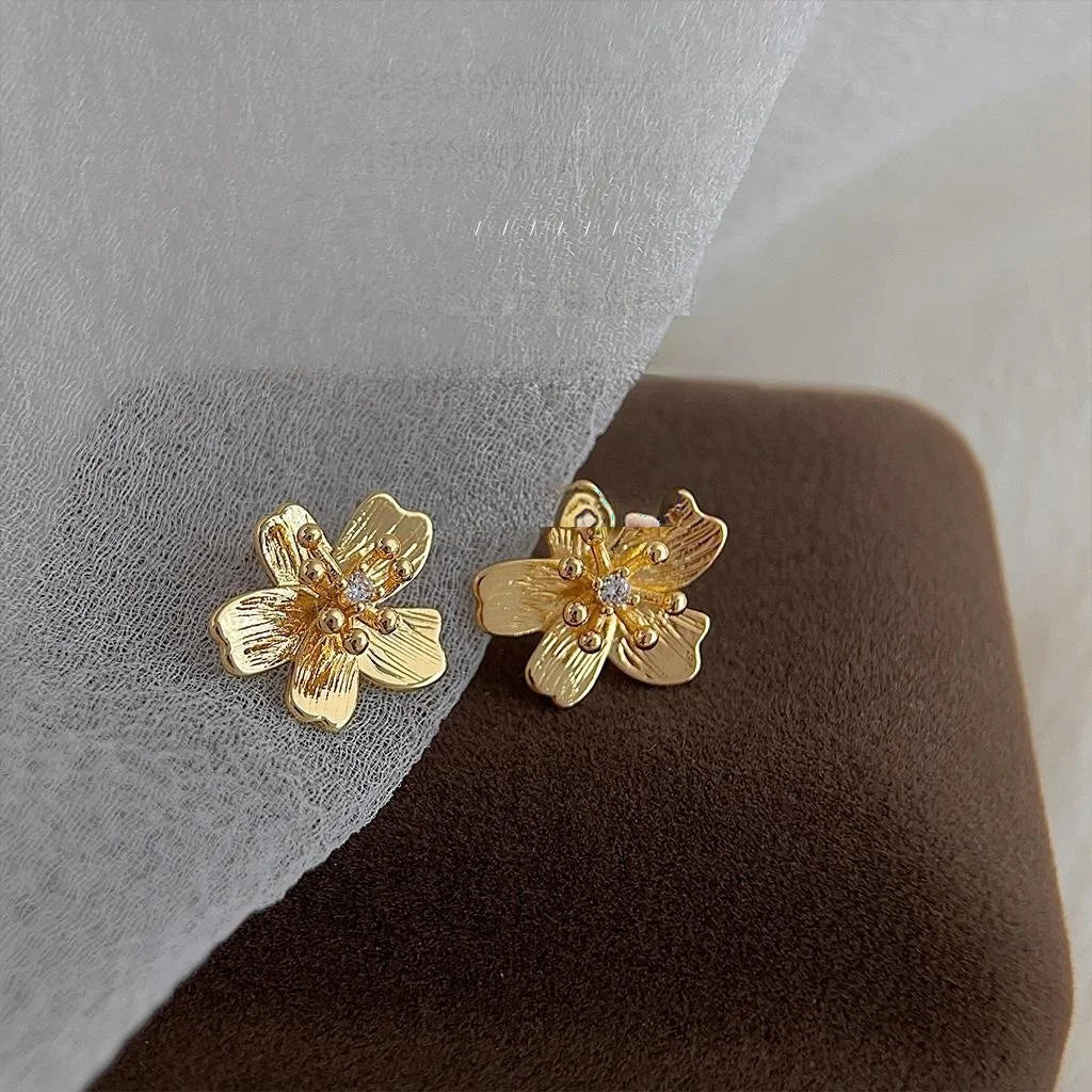 Light Luxury 14K Plated Copper 3D Flower Micro Pave Zircon Stud Earrings