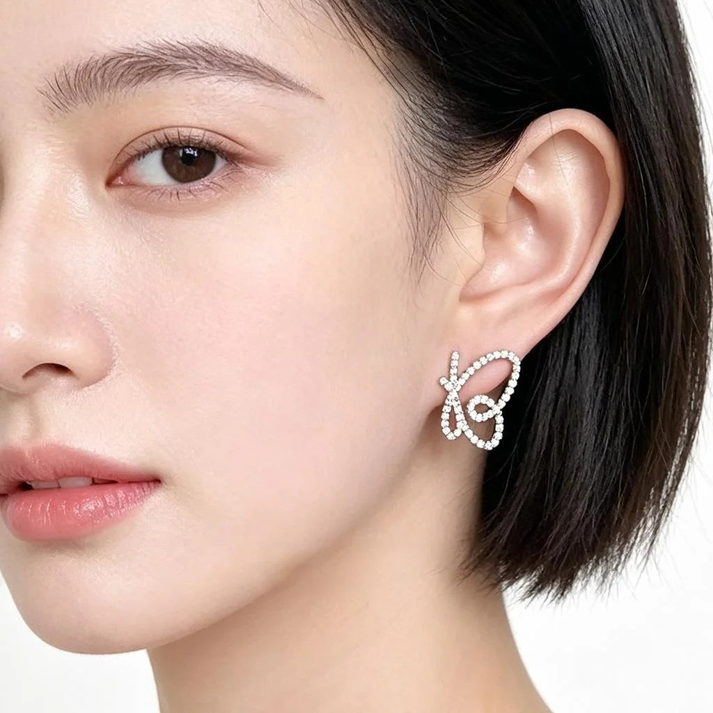 Original Design Micro Pave Zircon Hollow Butterfly Stud Earrings Sweet Niche Copper Jewelry