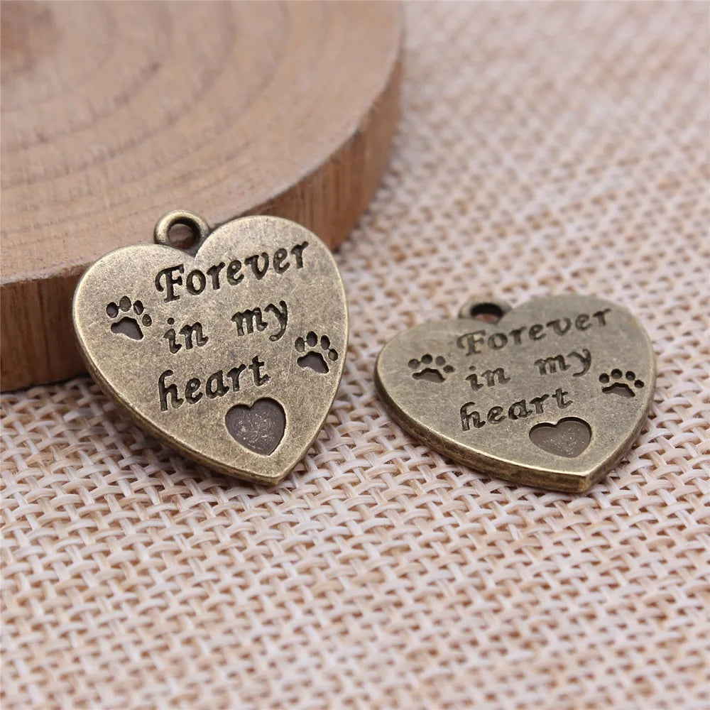 21x20mm 3.33g Multicolor Zinc Alloy Forever In My Heart Animal Charm Pendant for Pet Memorial Jewelry
