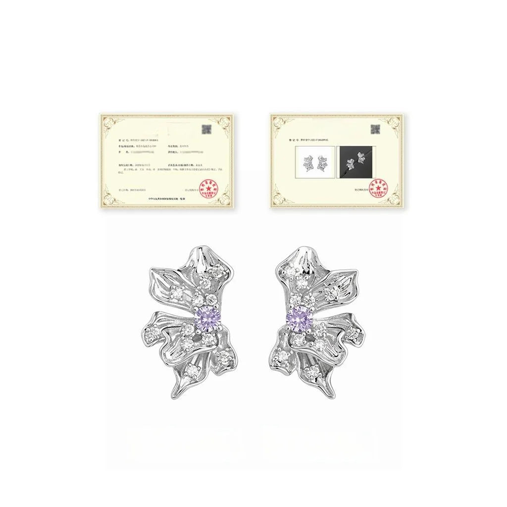 Luxury Liquid Flower Zircon Copper Stud Earrings Sweet Cool Jewelry