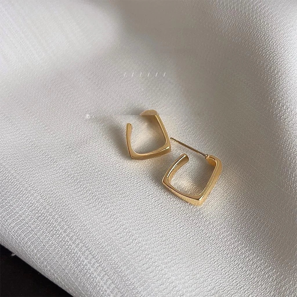 14K Gold Plated Copper Geometric Rectangle Stud Earrings Minimalist Smooth Elegant