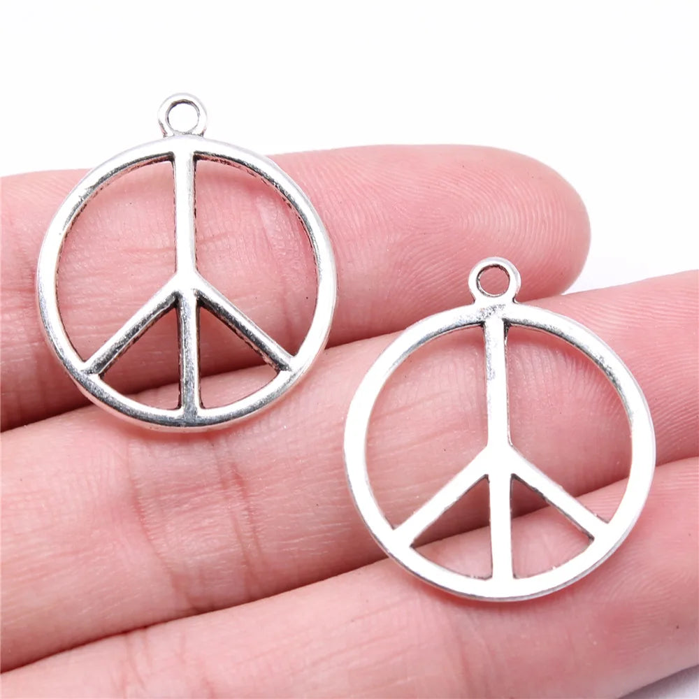 27x24mm 1.8g Antique Silver Zinc Alloy Peace Symbol Charm Pendant for DIY Jewelry Making and Accessories
