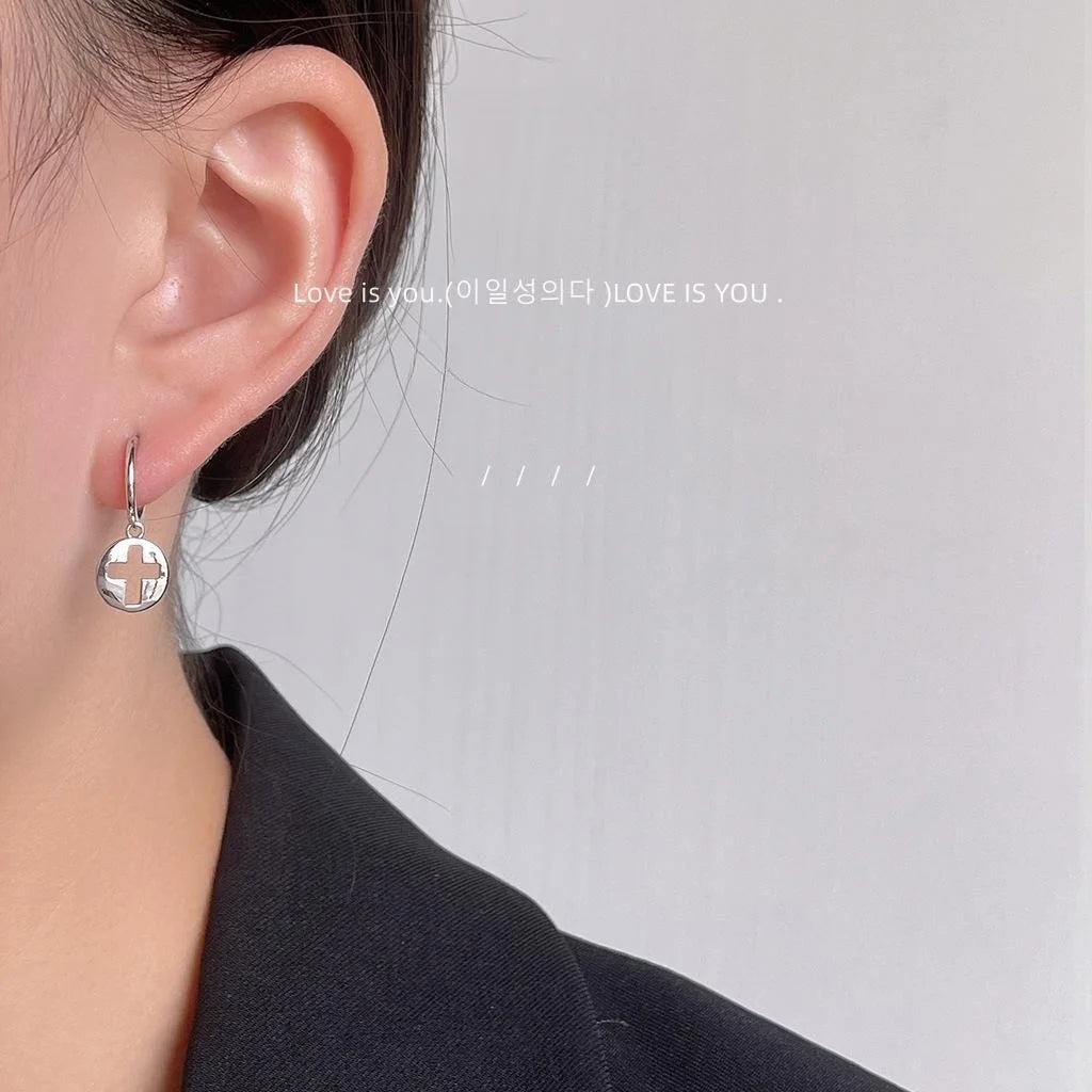 Asymmetric Cross Drop Earrings Copper Micro Pave Zircon Geometric Minimalist Cool Style