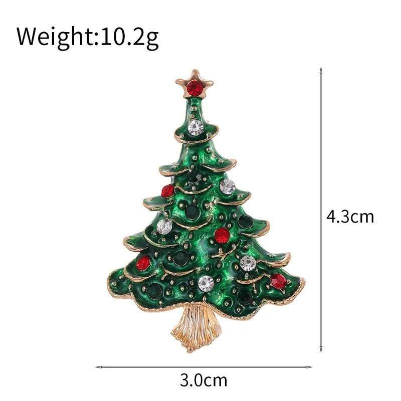 Elegant Green Enamel Christmas Tree Brooch With Rhinestones, Festive Alloy Lapel Pin Gift For Holiday Suits