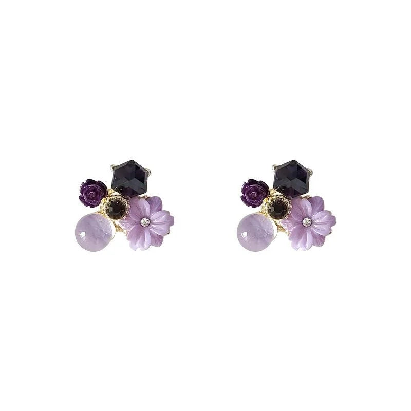 Forest Style 14K Plated Copper Amethyst Flower Stud Earrings