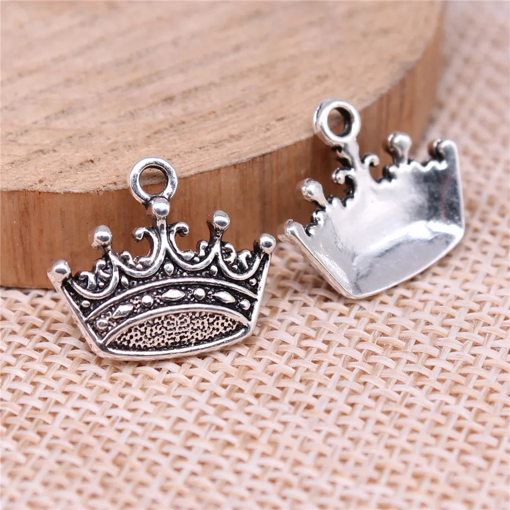 18x16mm 1.2g Antique Silver Zinc Alloy Crown Charm Pendant for DIY Necklace Bracelet Making