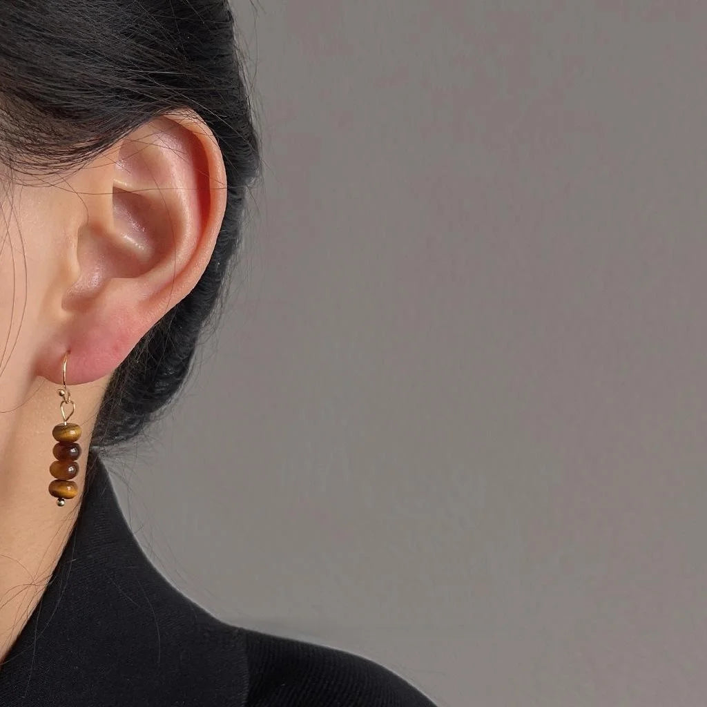 2025 New Chinese Vintage Handmade Natural Stone Geometric Tassel Drop Earrings For Women