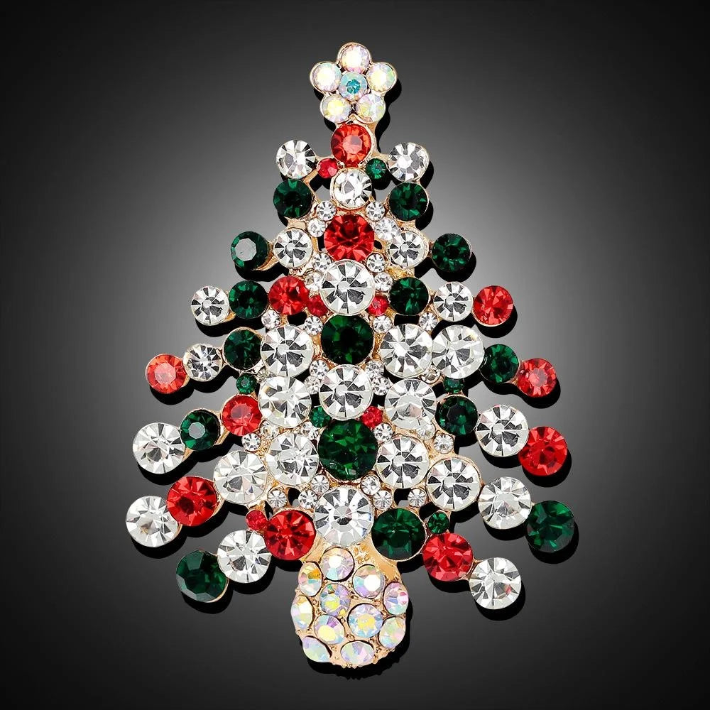 Luxury KC Gold Plated Rhinestone Christmas Tree Brooch, Elegant Women's Lapel Pin Corsage Gift