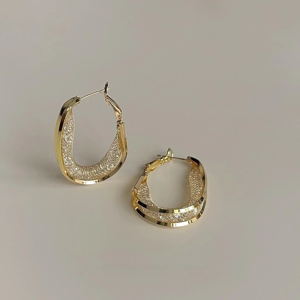 Luxury Irregular Oval Zircon Stud Earrings 14K Plated Copper Geometric Jewelry