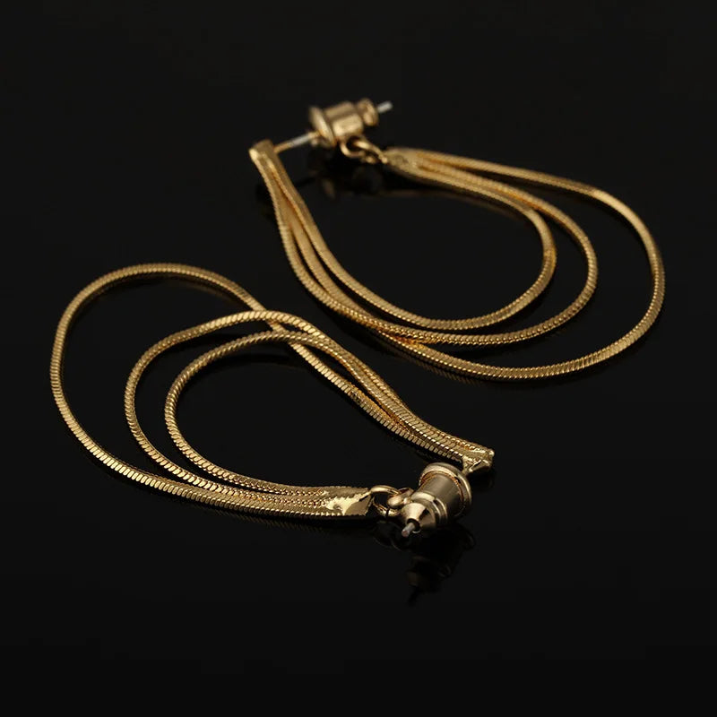 Elegant Gold Alloy Snake Bone Chain Loop Tassel Stud & Clip On No Piercing Spiral Drop Earrings