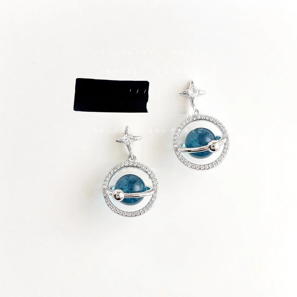 Blue Planet Zircon Micro Pave Copper Resin Star Geometric Style Drop Earrings