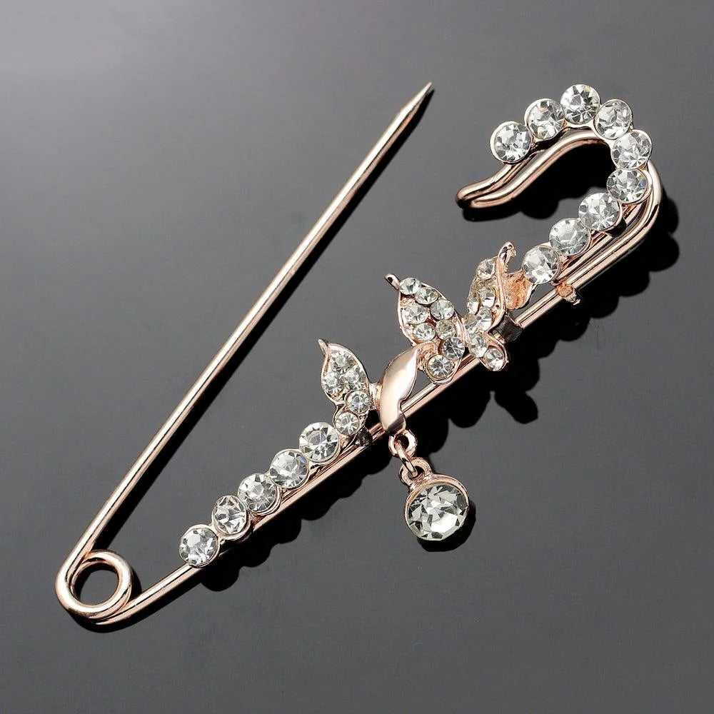 Luxury Double Butterfly Rhinestone Brooch Copper Alloy Zircon Lapel Pin Elegant Scarf Buckle Suit Accessory