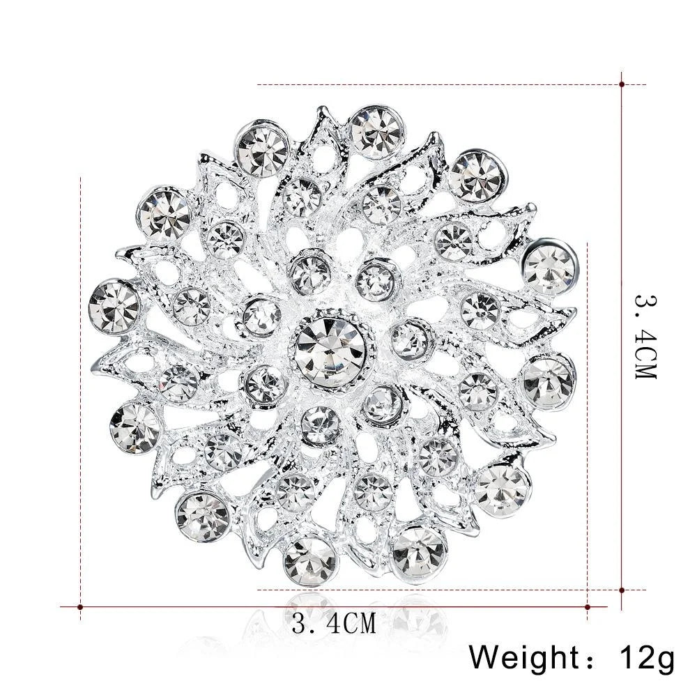 Elegant Silver Alloy Rhinestone Hollow Heart Flower Brooch For Women Lapel Pin Corsage Suit Accessory