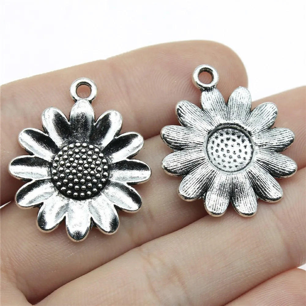 30x25mm 3.5g Antique Silver Zinc Alloy Sunflower Flower Charm Pendant for Necklace Bracelet Making