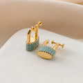 Elegant Luxury Turquoise Pave Padlock Hoop Alloy Stud & Clip On No Piercing Screw Back Earrings