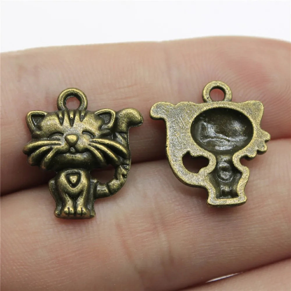 19x17mm 1.6g Multicolor Zinc Alloy Cat Charm Pendant for DIY Bracelet Necklace Jewelry Making