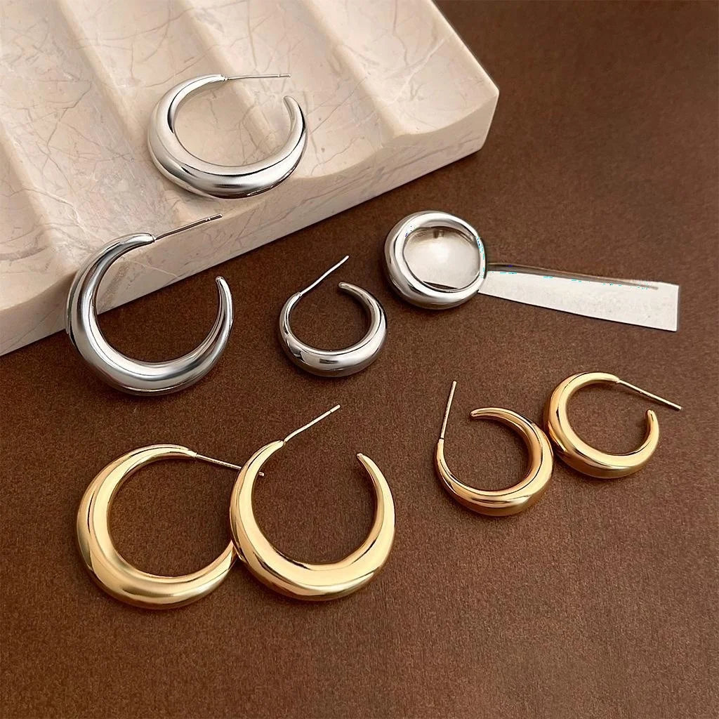 14K Gold Plated Copper Geometric Round Hoop Drop Earrings For Women Minimalist Office Jewelry