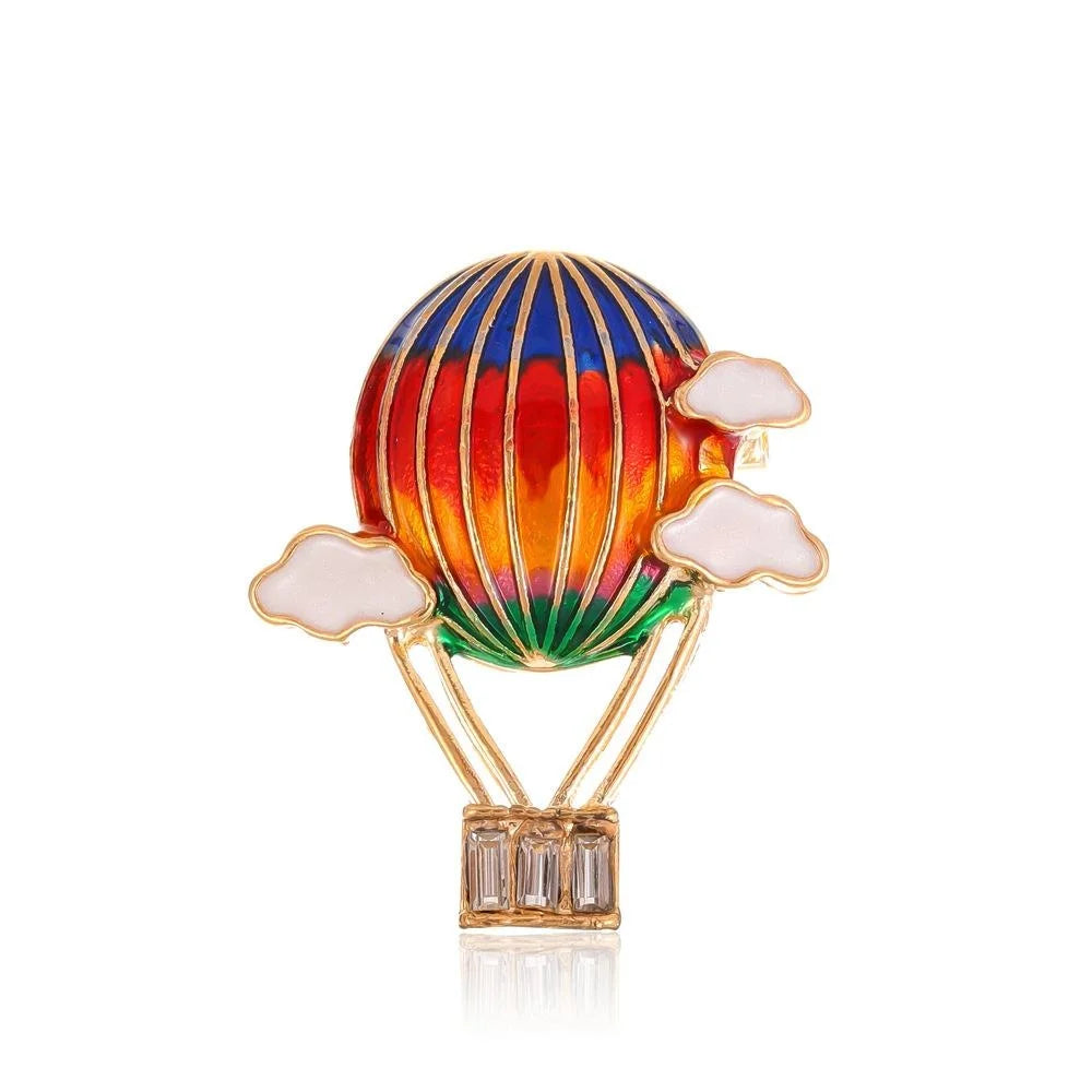 Cute Enamel Hot Air Balloon Brooch With Rhinestone Basket And Cloud Charm, Colorful Alloy Lapel Pin Gift