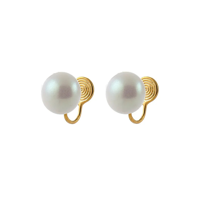 Elegant Round Pink Pearl Alloy Spiral Stud & Clip On No Piercing Sweet Minimalist Women's Earrings
