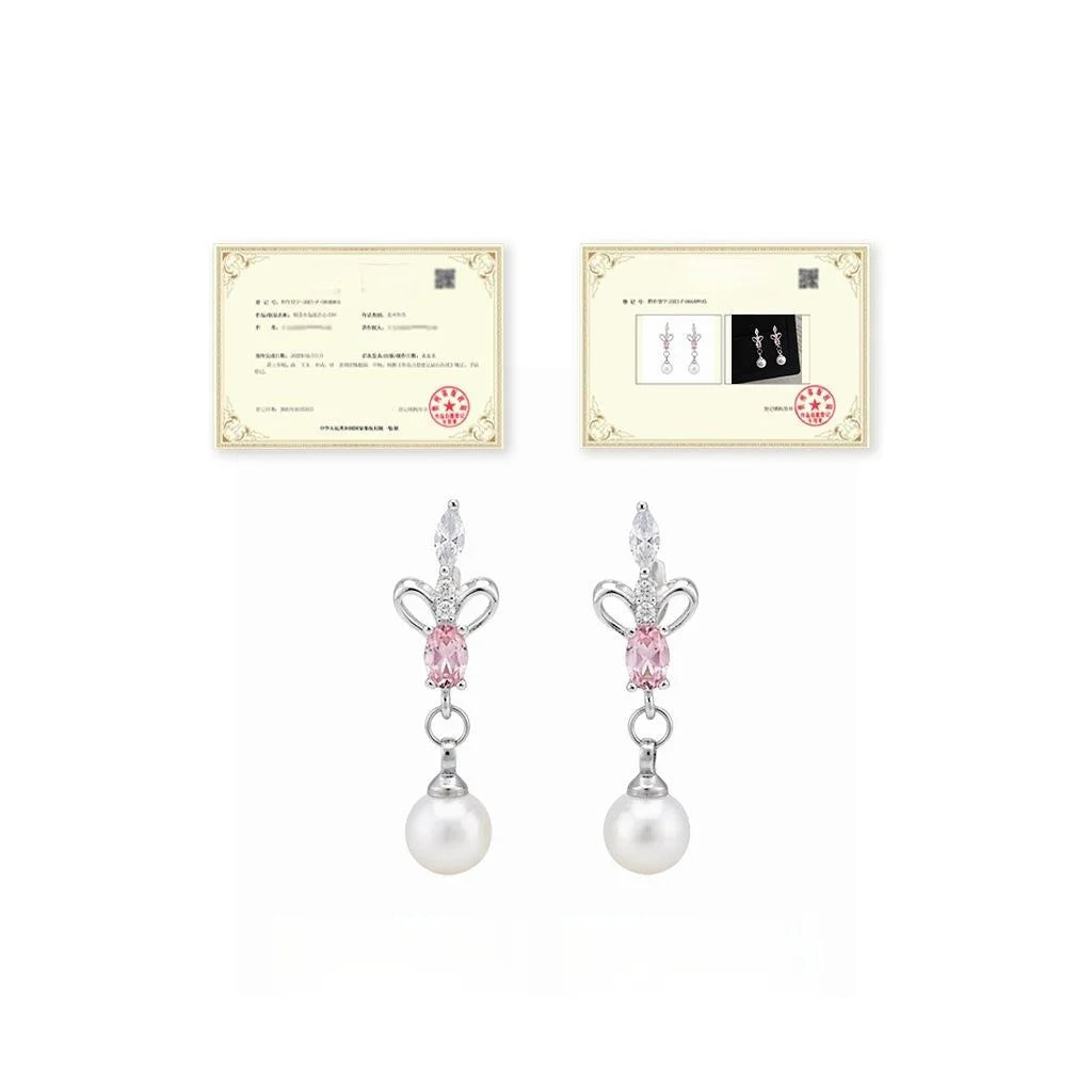 Iris Flower Zircon Pave Copper Teardrop Pearl Drop Earrings Silver Plated Vacation Style