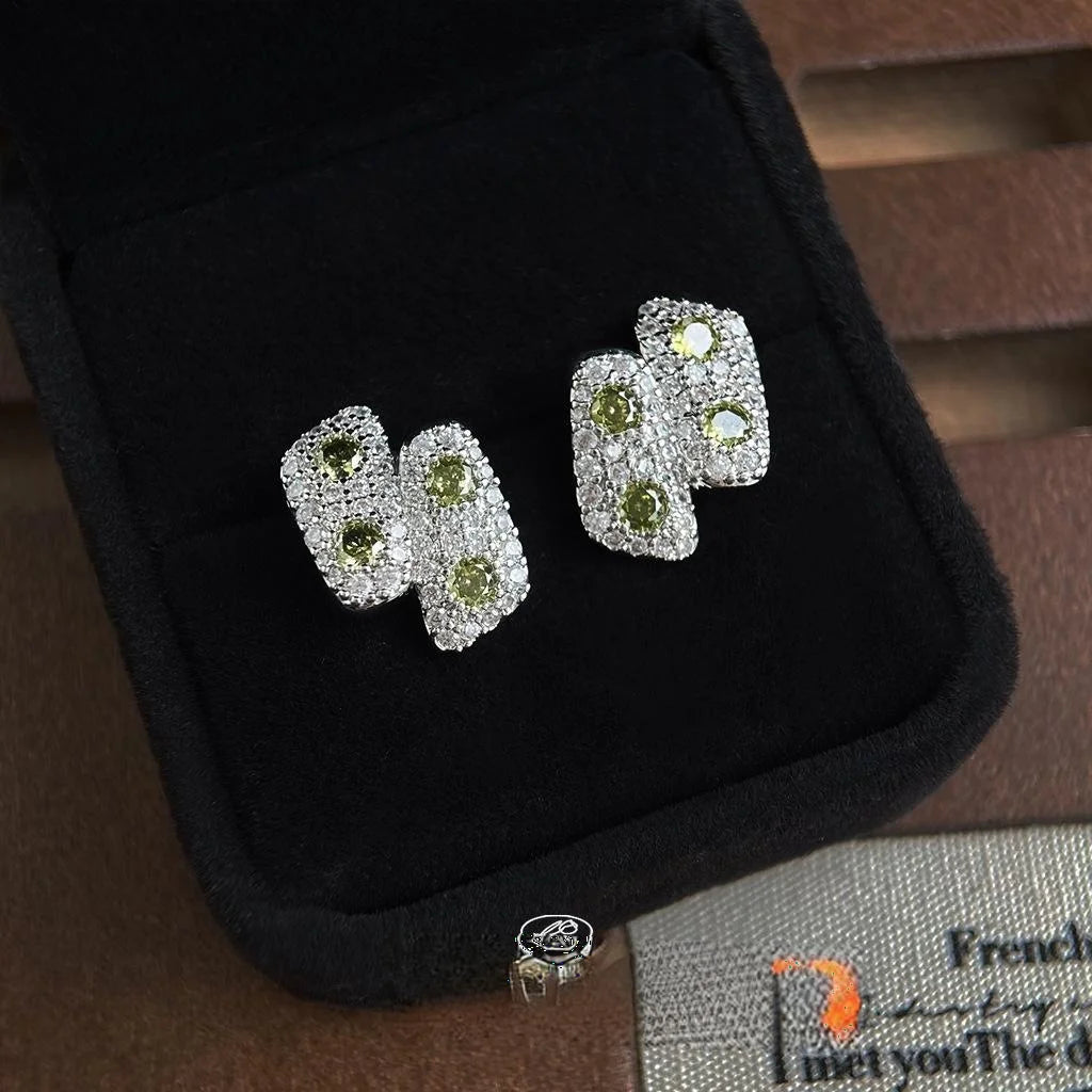 Sparkling Micro Pave Zircon Geometric Stud Earrings With Silver Plated Pins Luxury Style