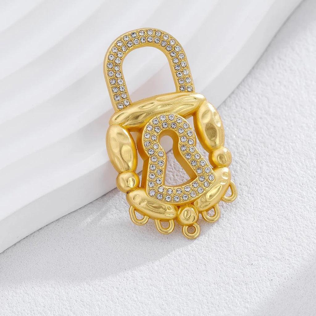 Luxury Gold Lock Keyhole Rhinestone Brooch Pin, Elegant Alloy Lapel Pin Corsage Suit Accessory Gift