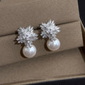 Luxury Geometric Snowflake Pearl Drop Earrings Full Zircon Eco-Friendly Copper Jewelry