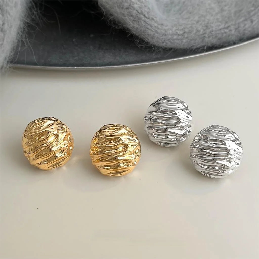 Old Money Style Walnut Texture Geometric Round Oval Stud Earrings For Women
