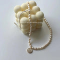 14K Plated Freshwater Pearl Zircon Geometric Round Adjustable Clavicle Necklace