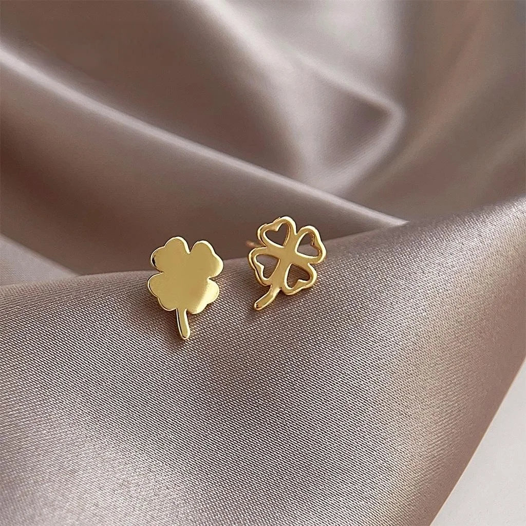 Copper Flower Stud Earrings Asymmetric Flower Minimalist Commuter Jewelry