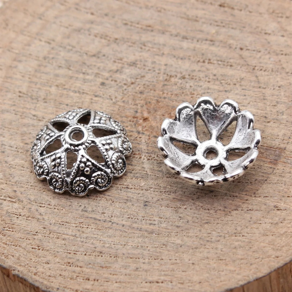 14.8x14.8x5.2mm 0.86g Antique Silver Zinc Alloy Flower Bead Cap Jewelry Findings for Necklace Earring DIY