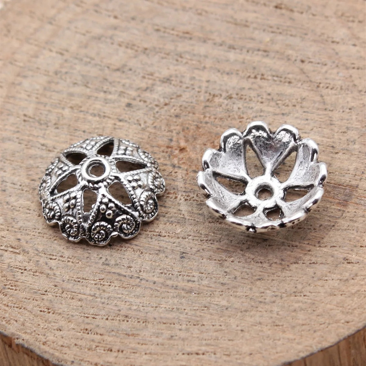 14.8x14.8x5.2mm 0.86g Antique Silver Zinc Alloy Flower Bead Cap Jewelry Findings for Necklace Earring DIY