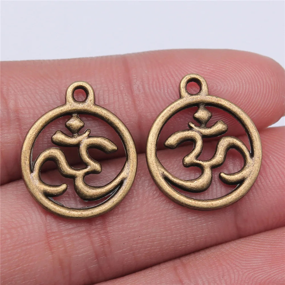 21x17mm 1.9g Multicolor Zinc Alloy OM Charm Pendant for DIY Yoga Meditation Jewelry Making