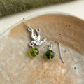 Green Phantom Crystal Bird Drop Earrings Handmade Asymmetric Forest Style Natural Stone Jewelry