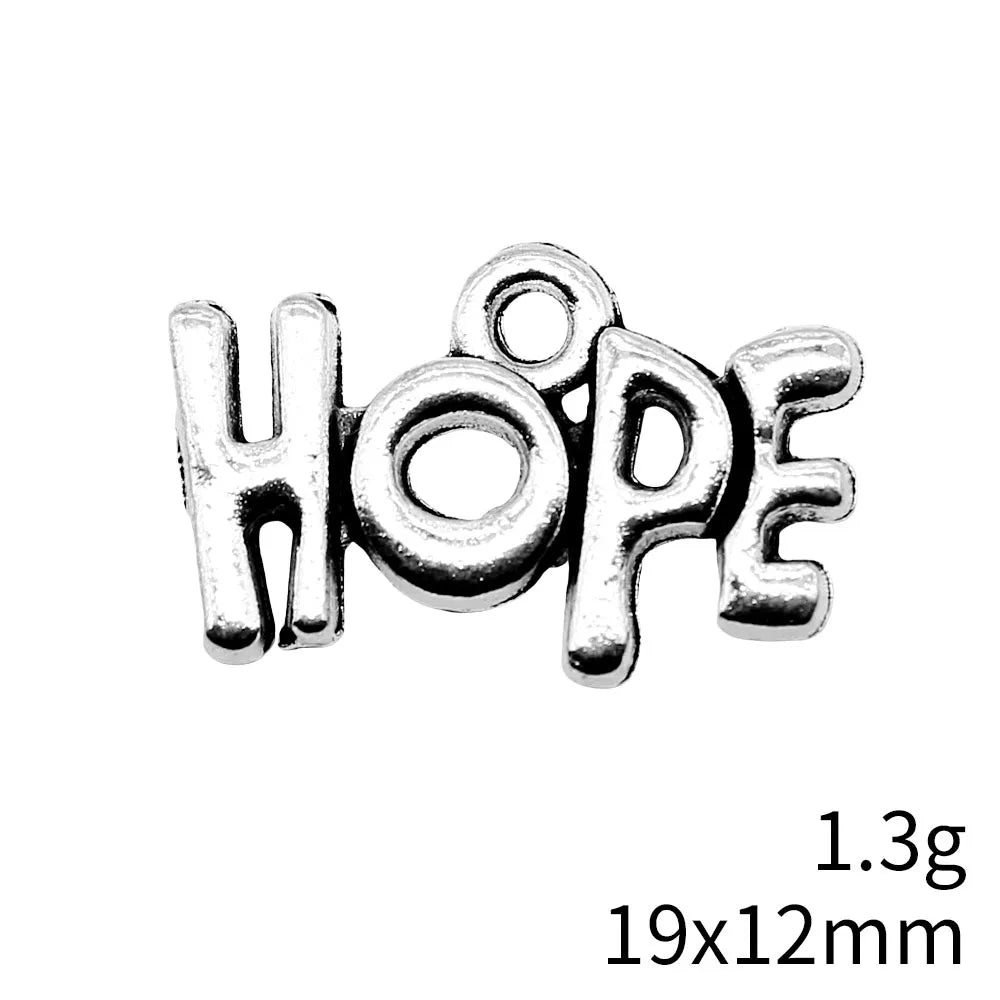 19x12mm 1.3g Antique Silver Zinc Alloy Hope Word Charm Pendant for Necklace Bracelet DIY Jewelry