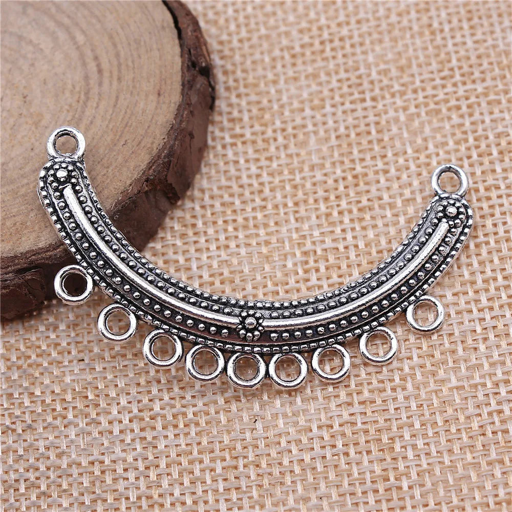 55x35mm 5.3g Antique Silver Zinc Alloy Curved Multi-Hole Connector Charm for DIY Necklace Making