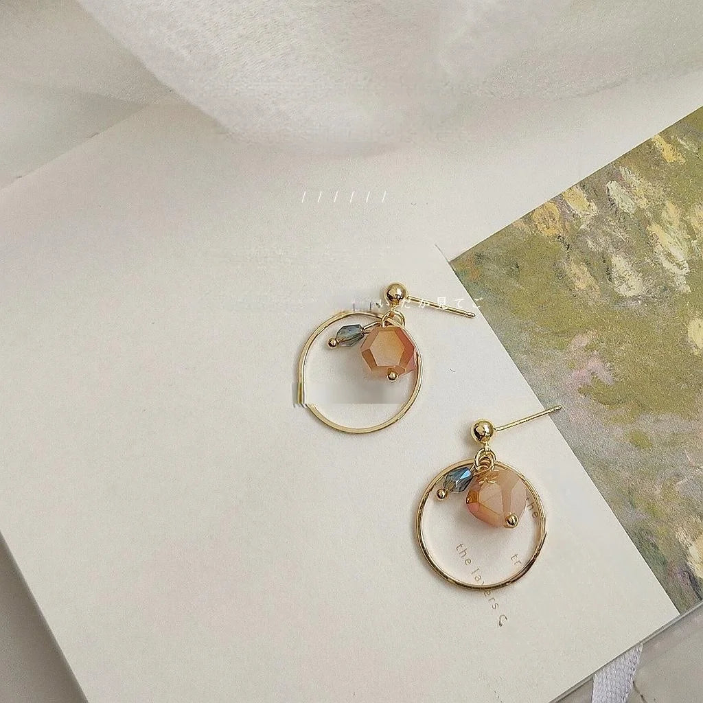 Handmade Geometric Glass Crystal Drop Earrings With 14K Gold Plated
