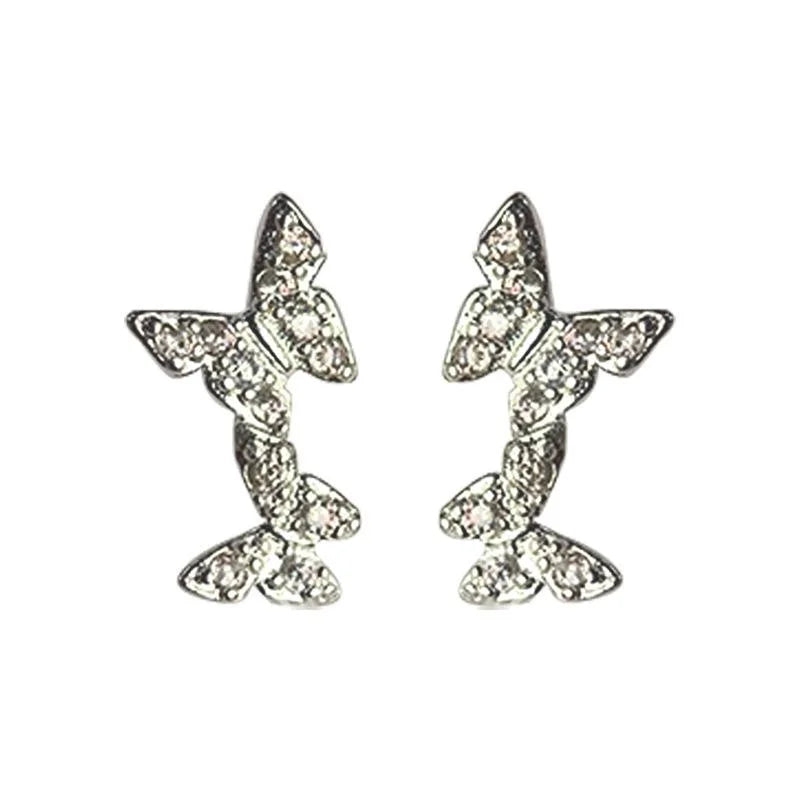 Mini Copper Micro Pave Zircon Butterfly Stud Earrings Minimalist Daily Jewelry for Women