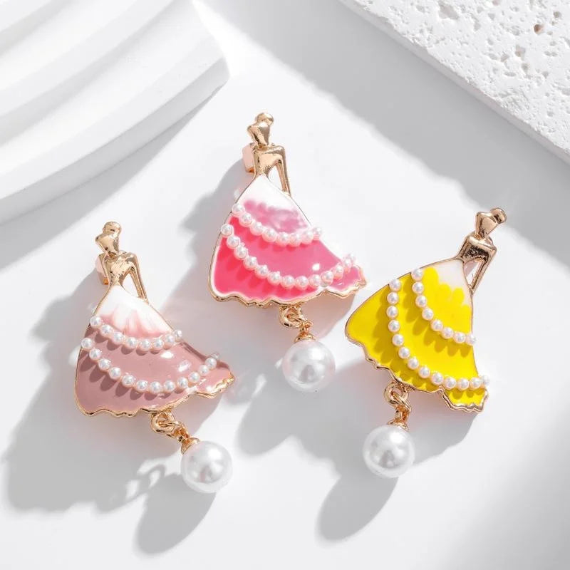 Elegant Ballet Dancer Girl Enamel Alloy Brooch With Faux Pearls, Luxury Lapel Pin Corsage Gift