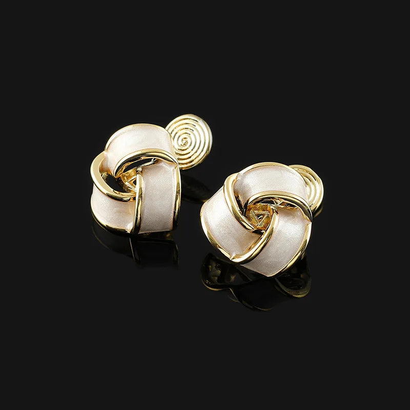 Elegant Geometric Flower Knot Enamel Alloy Stud & Clip On No Piercing Spiral Disc Women's Earrings