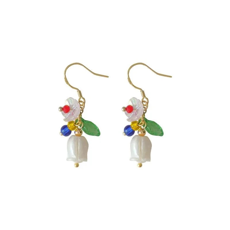 Original Design Resin Tulip Flower Drop Earrings Handmade Fresh Forest Style