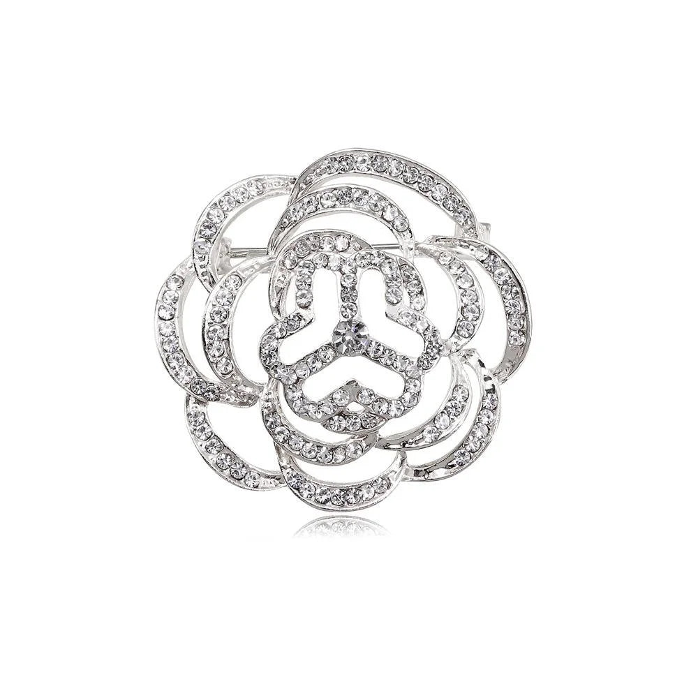 Elegant Rhinestone Alloy Women's Federation Emblem Flower Brooch Lapel Pin Corsage Suit Accessory Gift
