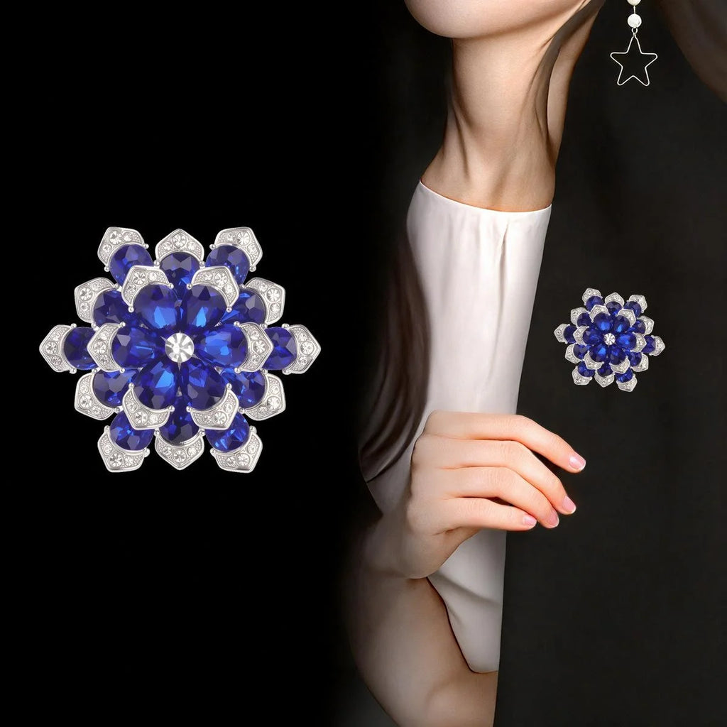 Elegant Blue Cornflower Snowflake Brooch With Rhinestone Alloy Petals, Luxury Lapel Pin Corsage Gift