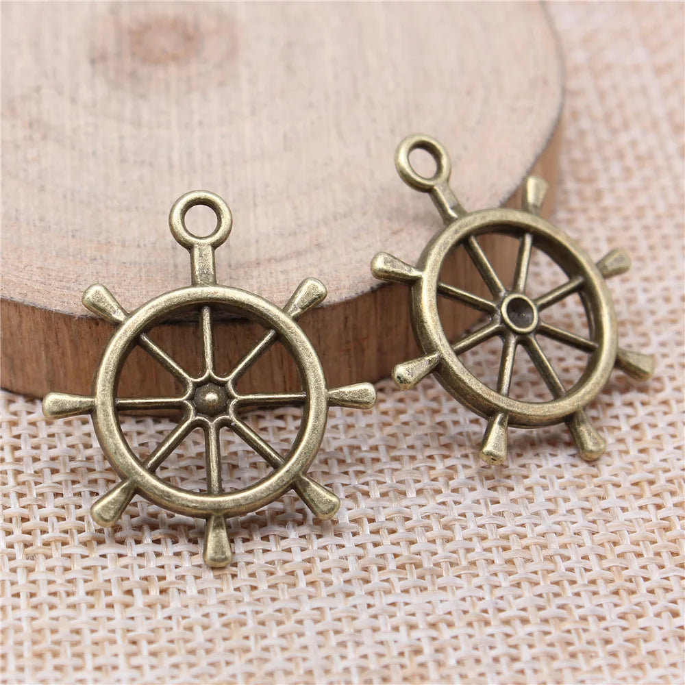 27x23mm 2.2g Multicolor Zinc Alloy Rudder Charm Pendant for Nautical DIY Necklace Bracelet Making