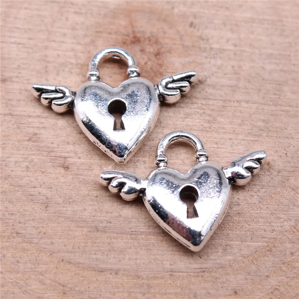 18x13mm 1.4g Multicolor Zinc Alloy Winged Heart Wing Charm Pendant for DIY Necklace Bracelet Making