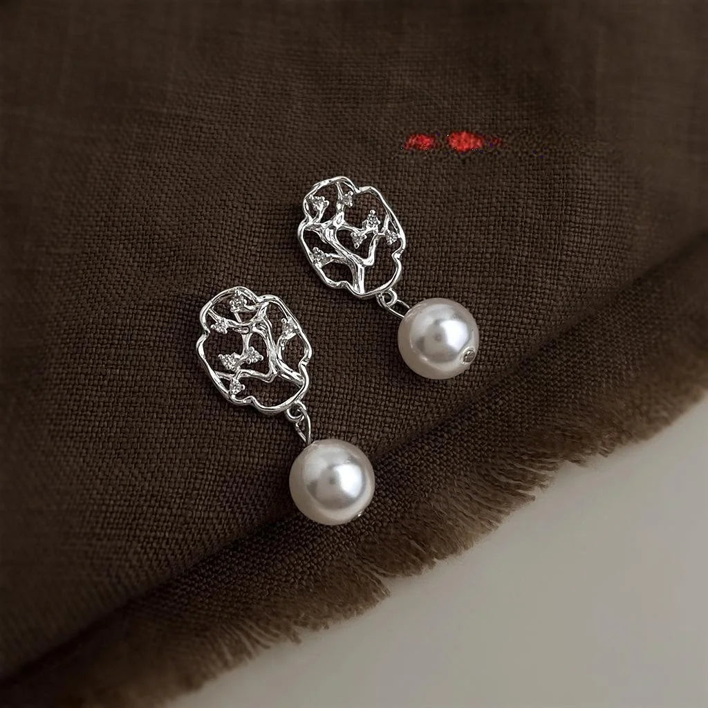 Vintage Chinese Style Plum Blossom Geometric Copper Drop Earrings