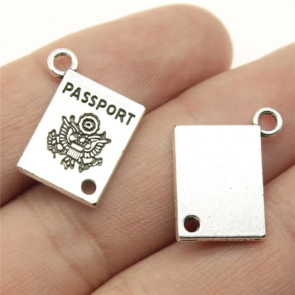 19x15mm 2g Antique Silver Zinc Alloy Passport Charm Pendant for DIY Travel Theme Jewelry Making